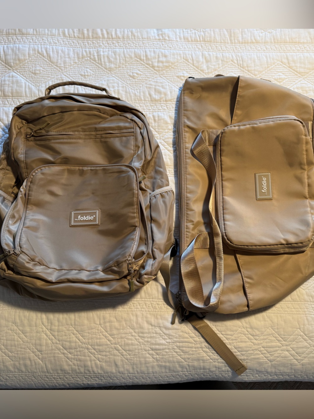 foldie™ Women's Tote and Backpack Set in Tan; brand new.
